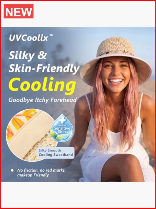 UPF 80+ Cooling Straw Sun Hat with Ponytail Opening & Chin Strap